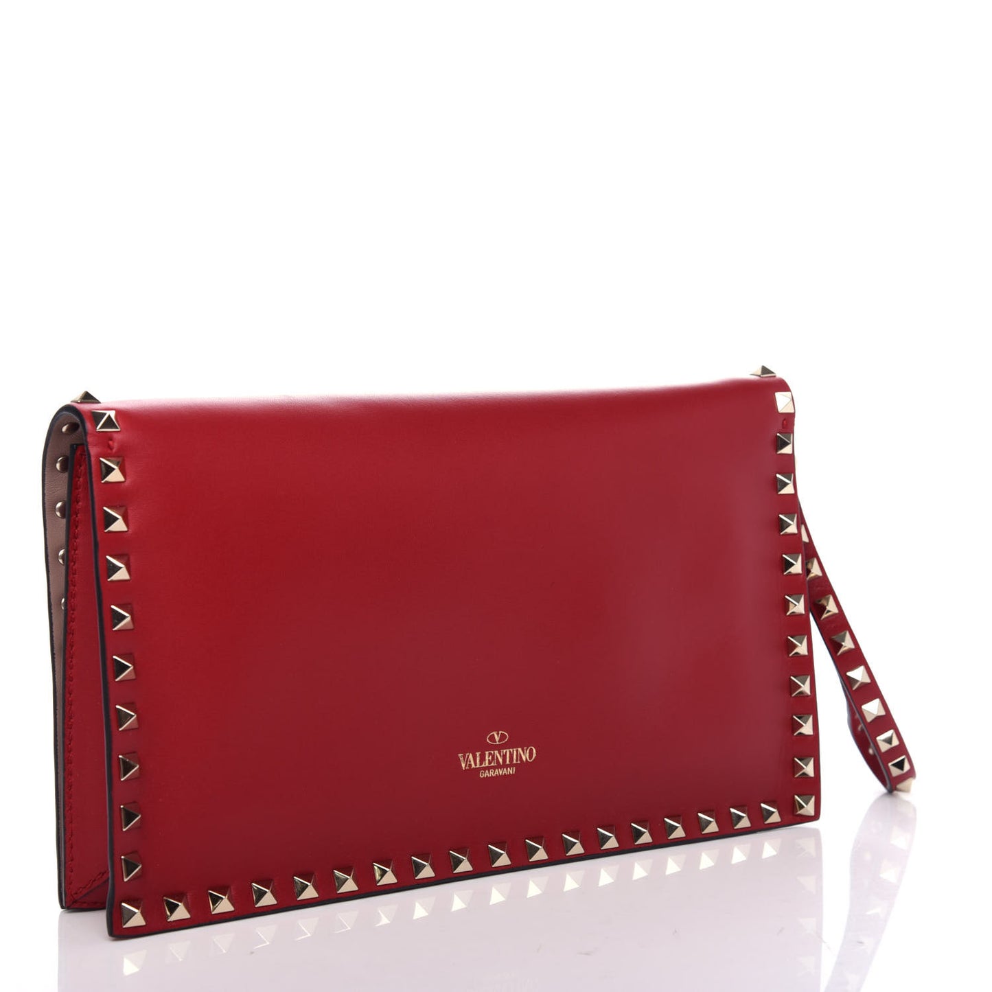 Nappa Rockstud Wristlet Clutch Rosso Valentino