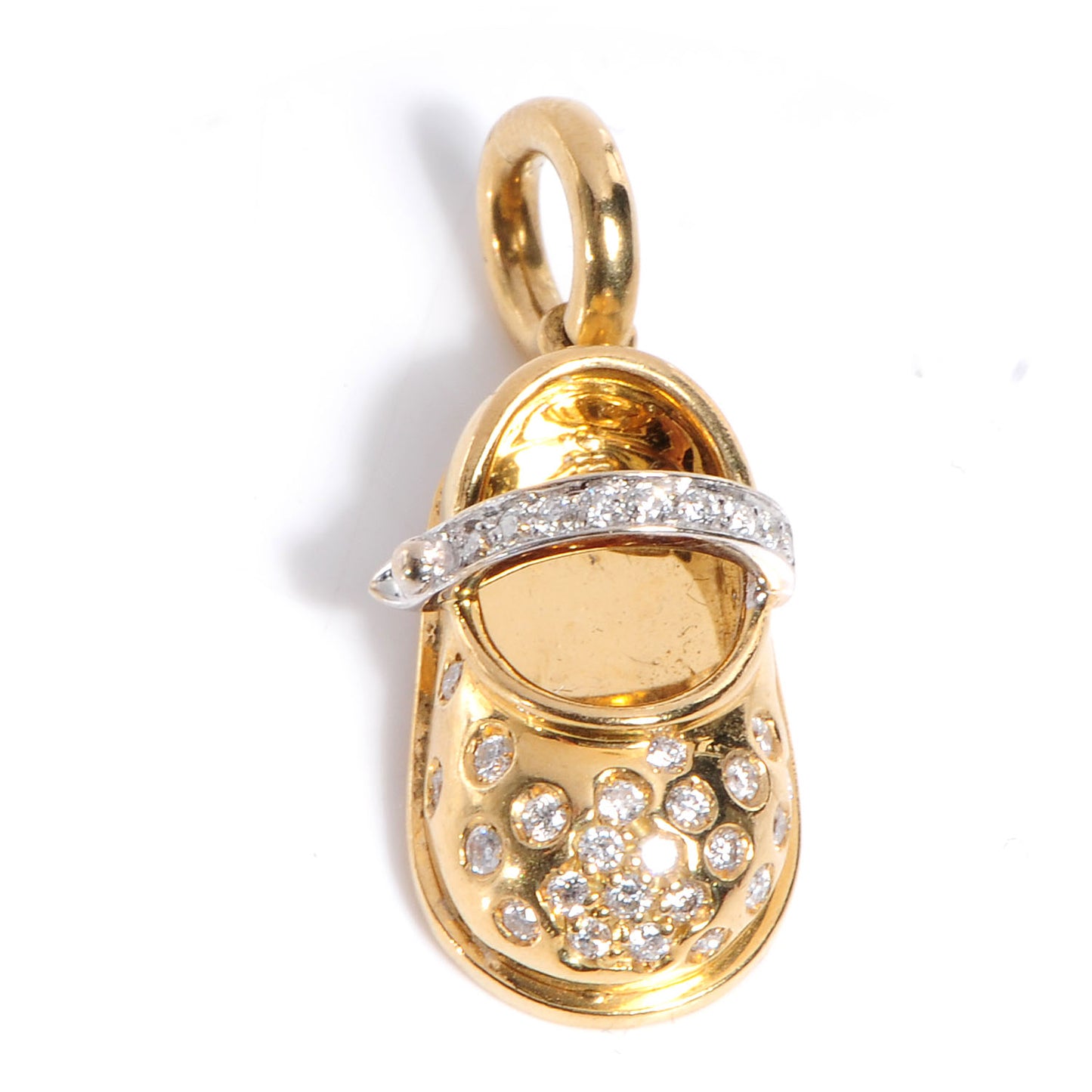 AARONBASHA18kYellowGoldPaveDiamondsStrapBabyShoeCharm