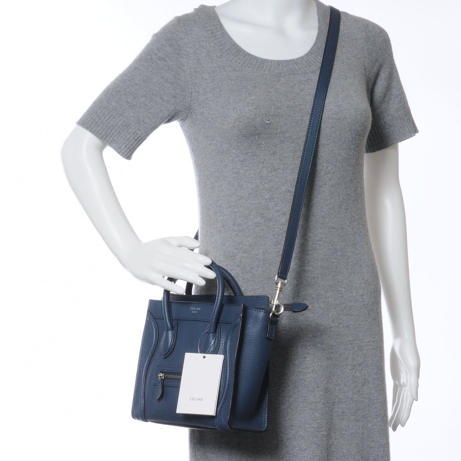 Celine Drummed Leather Nano Luggage Blue 2 of 6