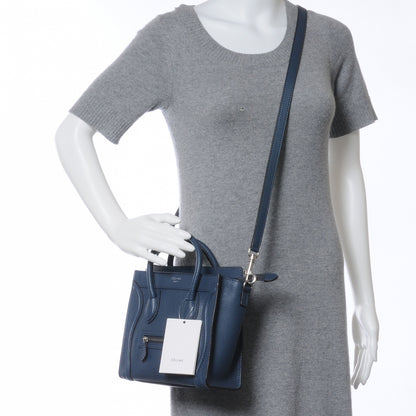 Celine Drummed Leather Nano Luggage Blue 2 of 6