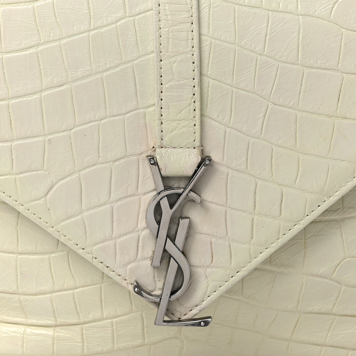 Calfskin Crocodile Embossed Medium College Monogram Satchel Dove White