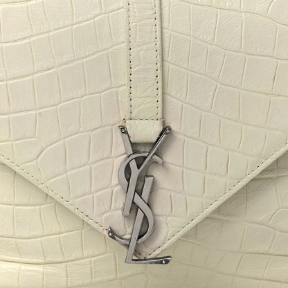Saint Laurent Calfskin Crocodile Embossed Medium College Monogram Satchel Dove White 9 of 11