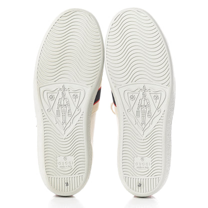 Gucci Calfskin Stripe Womens New Ace Sneakers 38 New Mystic White Ecru Red Flame 7 of 12