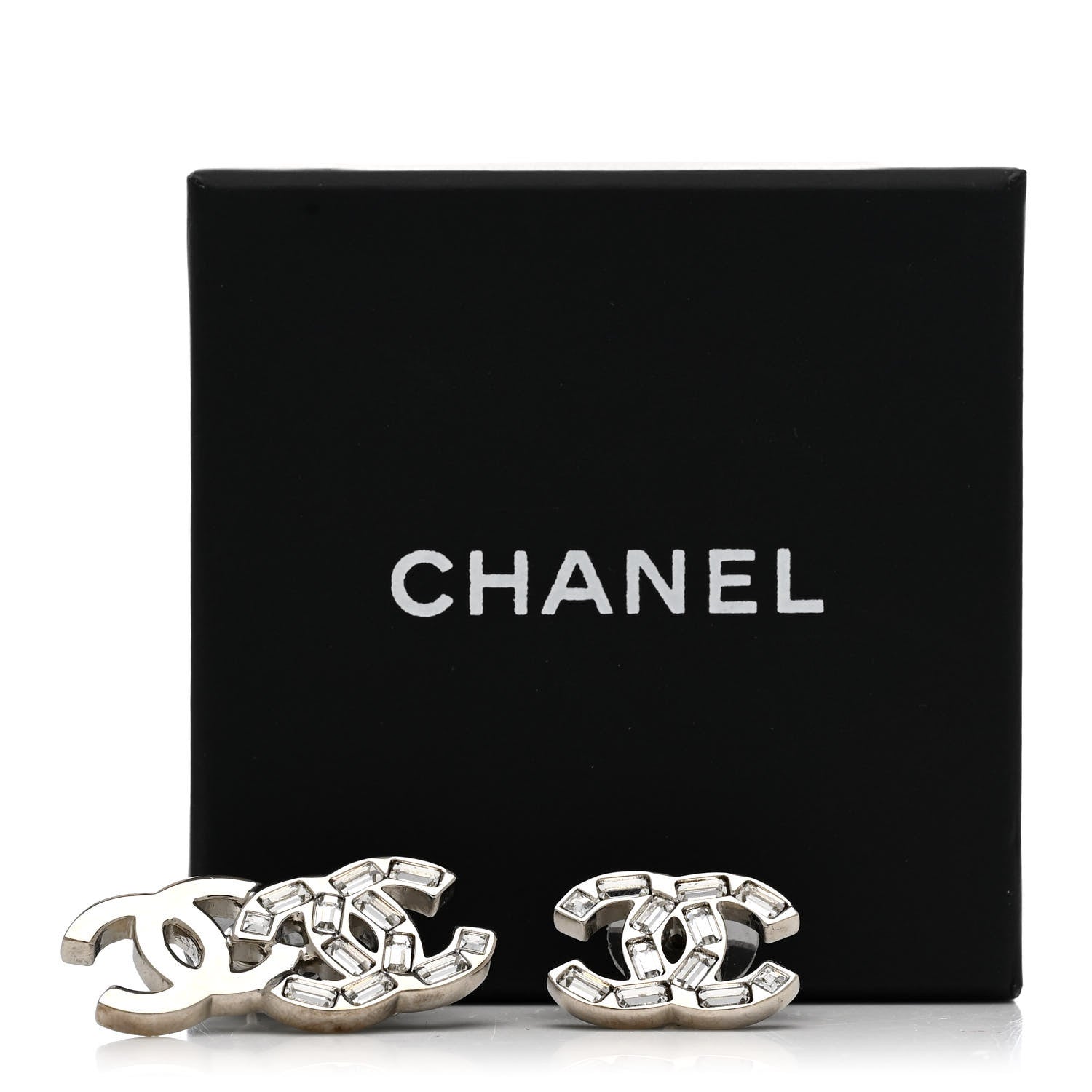 Chanel Baguette Crystal Double CC Earrings Silver 5 of 5