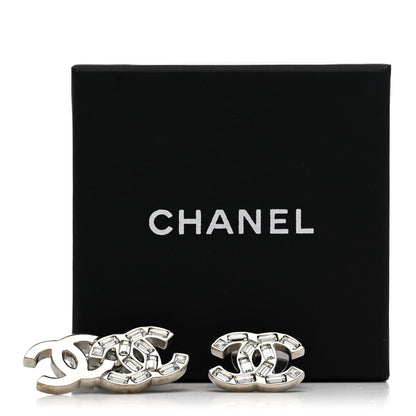 Chanel Baguette Crystal Double CC Earrings Silver 5 of 5