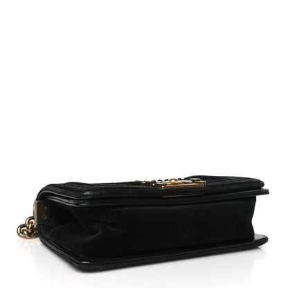 Chanel Velvet Chevron Quilted Small Boy Flap Black 4 of 11
