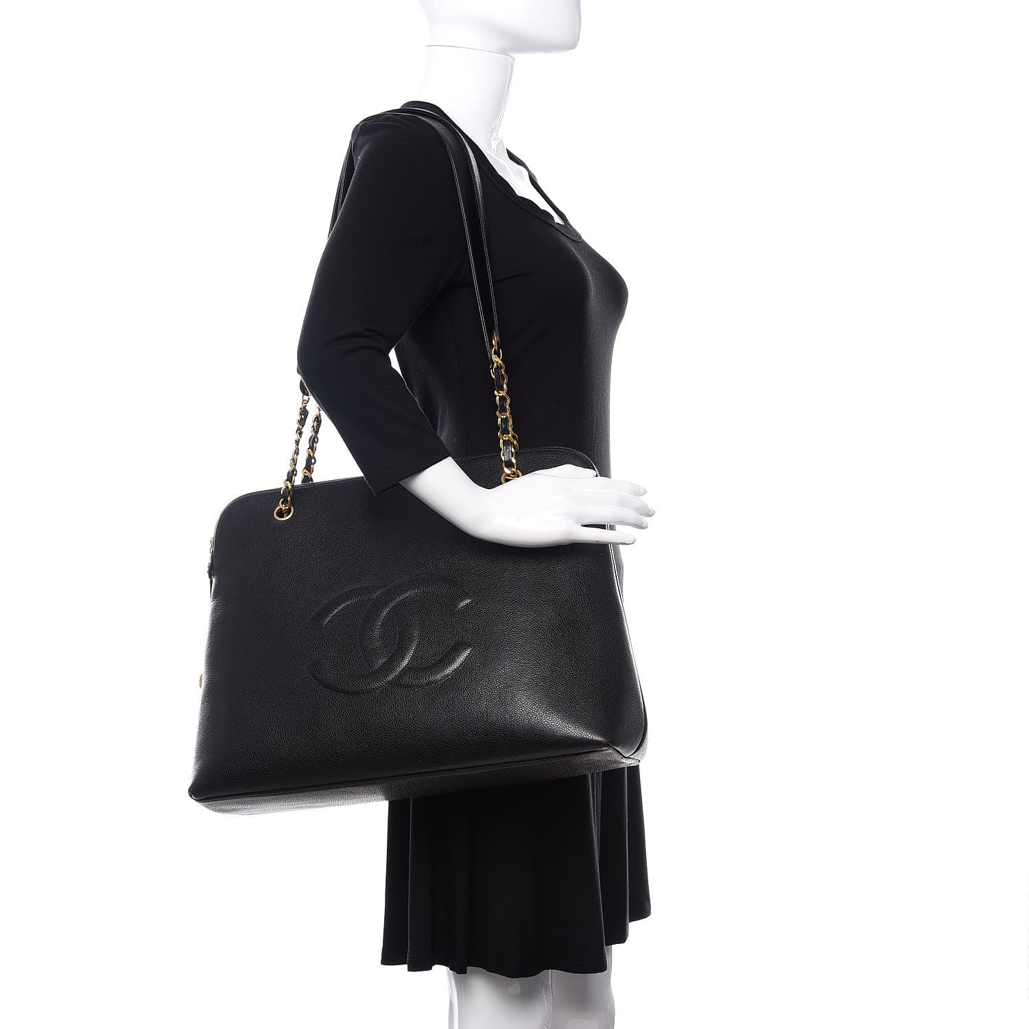 Chanel Caviar Large CC Shoulder Bag Black 2 of 10