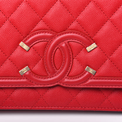 Chanel Caviar Quilted CC Filigree Wallet On Chain WOC Red 11 of 12