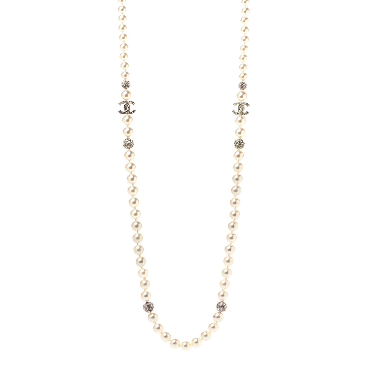 Chanel Pearl Crystal Long CC Necklace Gold 1 of 4