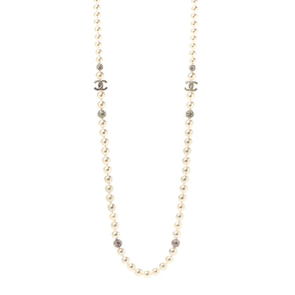 Chanel Pearl Crystal Long CC Necklace Gold 1 of 4