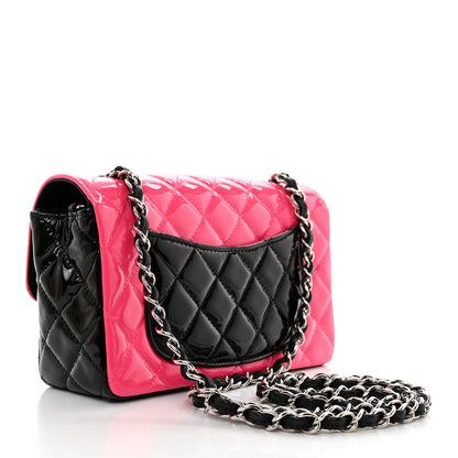 Chanel Patent Calfskin Quilted Bi-Color Mini Rectangular Flap Pink Black 2 of 10