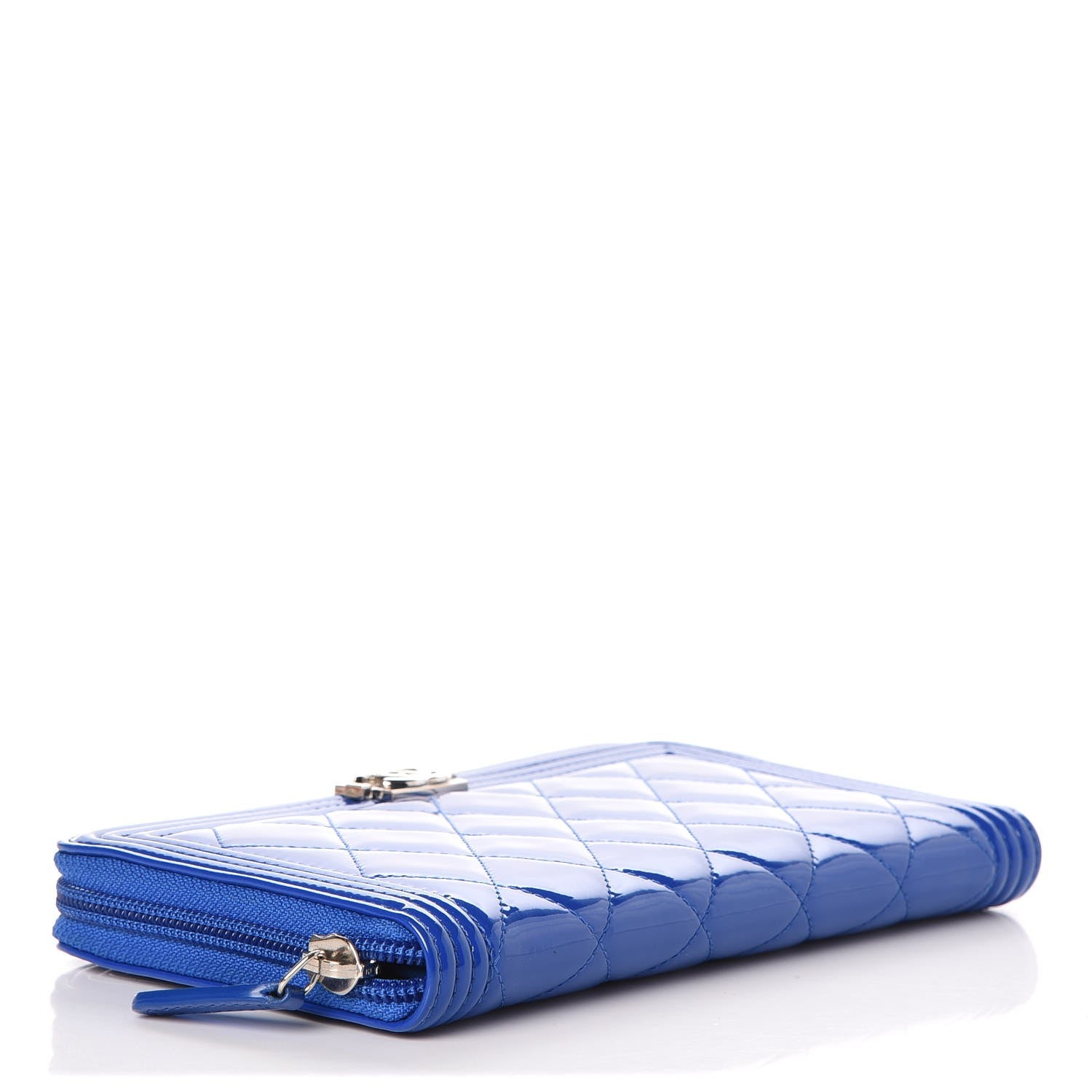 Chanel Patent Quilted Boy Zip Around Wallet Blue 4 of 9