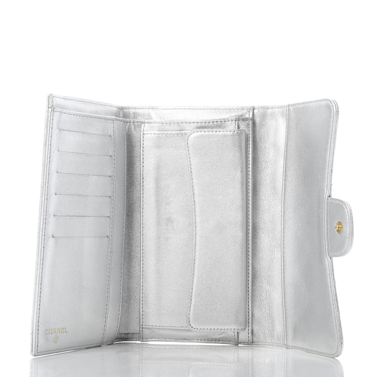 Metallic Lambskin Quilted Reissue Wallet Silver