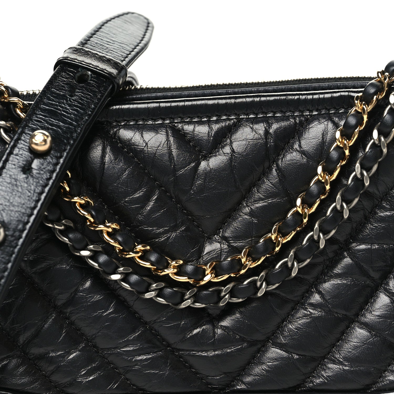Chanel Aged Calfskin Chevron Quilted Small Gabrielle Hobo Black 8 of 11