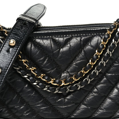 Chanel Aged Calfskin Chevron Quilted Small Gabrielle Hobo Black 8 of 11