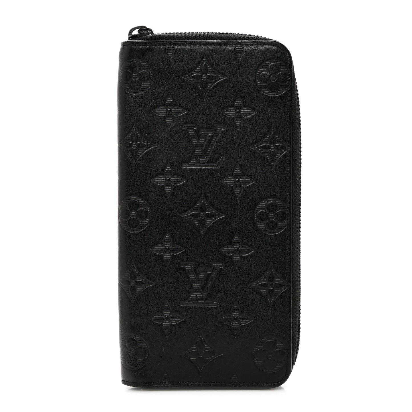 Calfskin Monogram Shadow Vertical Zippy Wallet Black