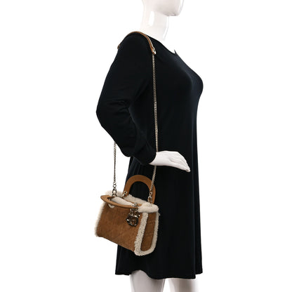 Christian Dior Suede Shearling Cannage Mini Lady Dior Camel 2 of 8