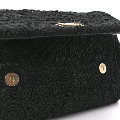 Dolce & Gabbana DOLCE & GABBANA Calfskin Lace Miss Sicily Satchel Black 13 of 14
