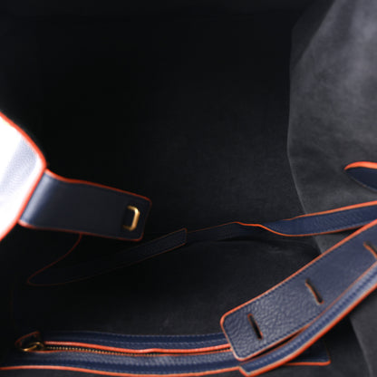 Celine Drummed Leather Medium Phantom Luggage Royal Blue Orange Trim 5 of 11