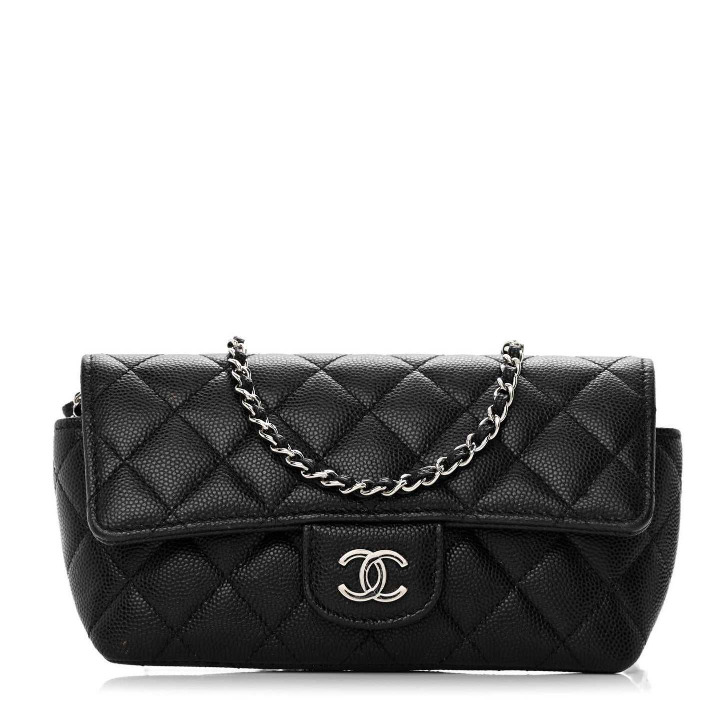Caviar Quilted Glasses Case With Chain Black