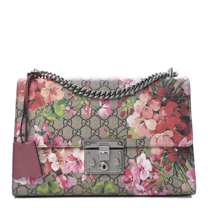 Gucci GG Supreme Monogram Blooms Medium Padlock Shoulder Bag Beige Multicolor Dry Rose 1 of 13