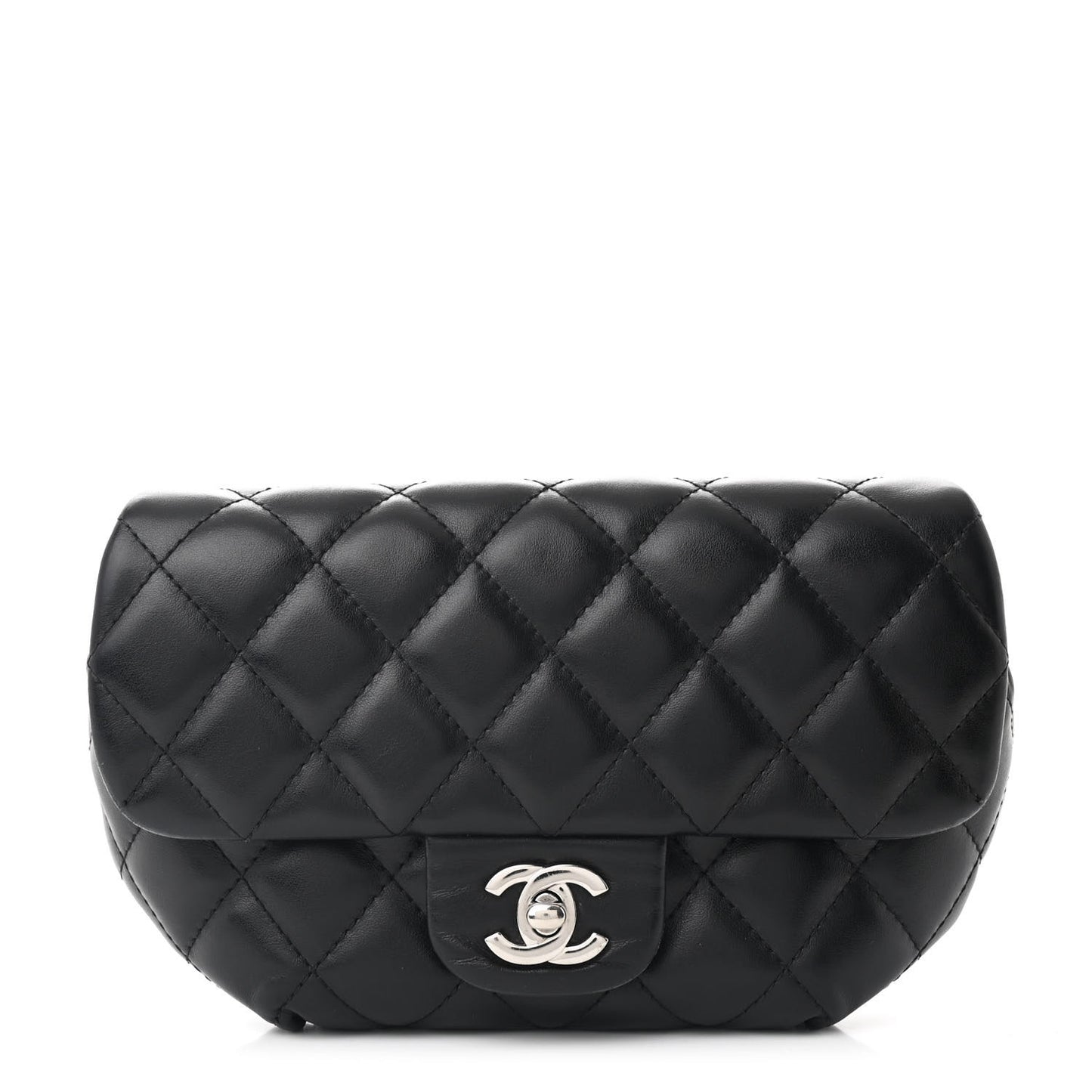Calfskin Quilted CC Uniform Flap Belt Bag Black