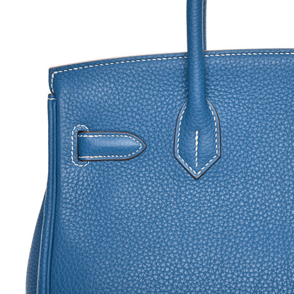Hermes Taurillon Clemence Bi-Color Birkin 30 Mykonos White 26 of 29