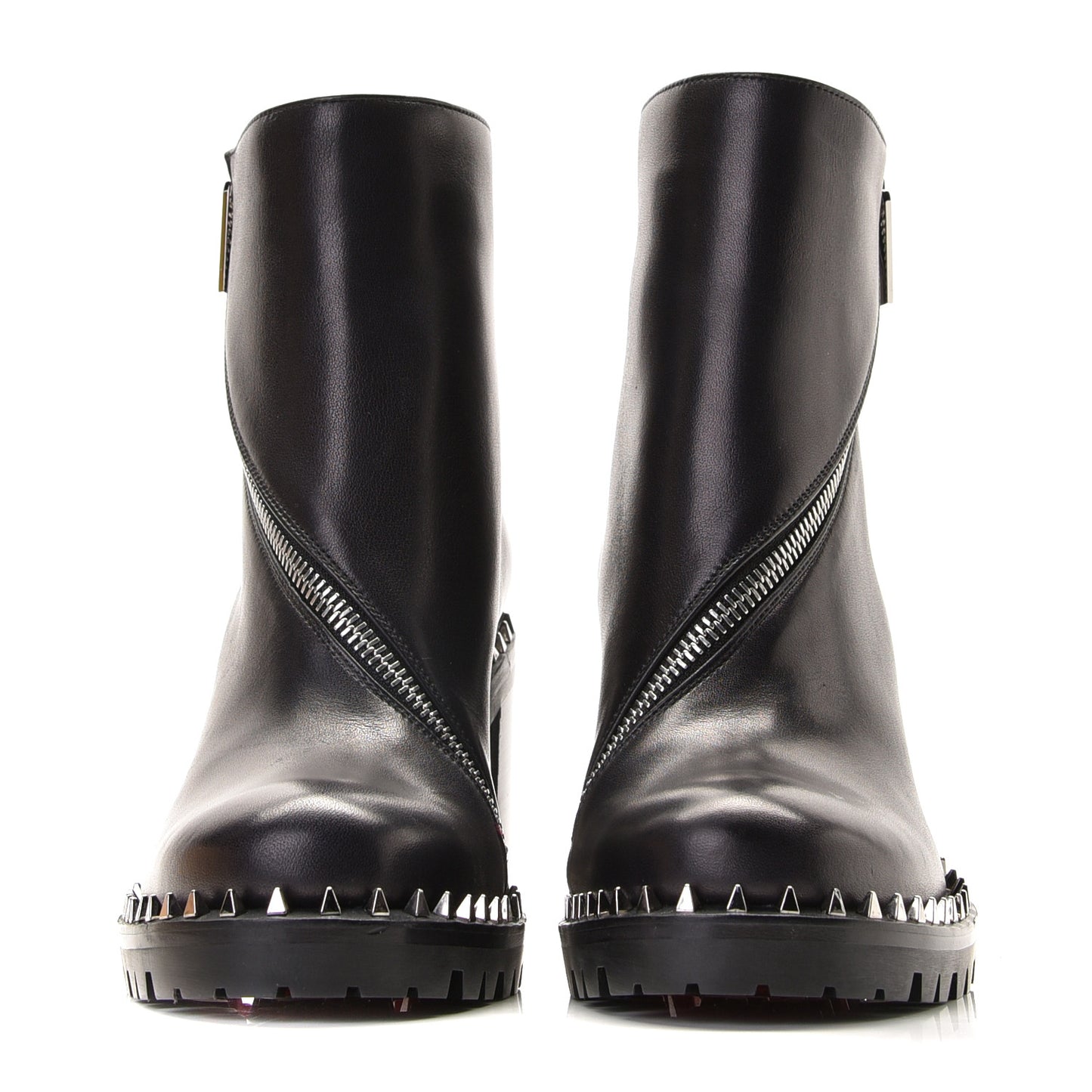 Calfskin Spikes Birgitta Lug 70 Zip Around Ankle Boots 35 Black