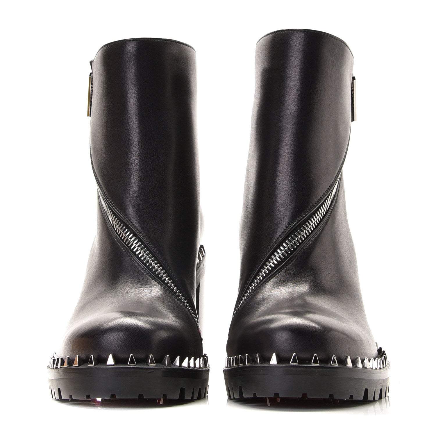 Christian Louboutin Calfskin Spikes Birgitta Lug 70 Zip Around Ankle Boots 35 Black 3 of 12