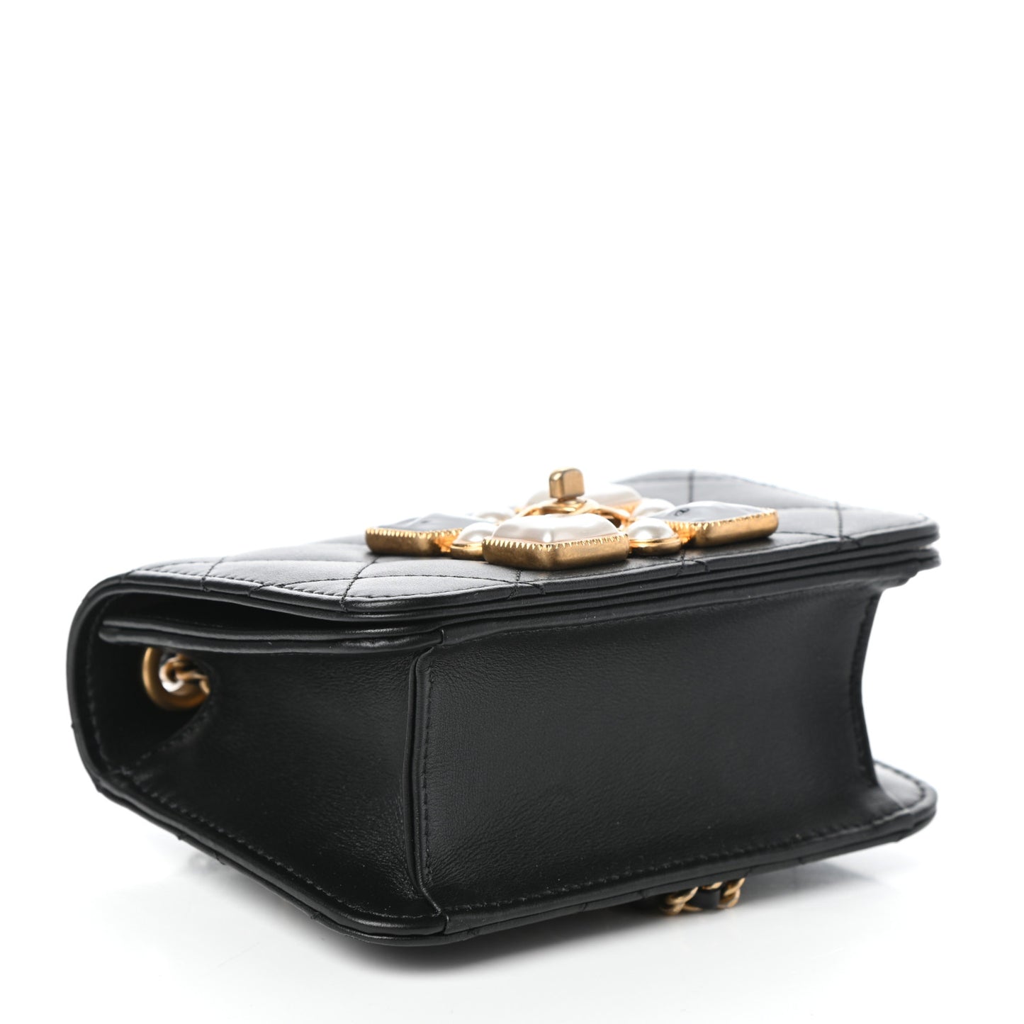 Calfskin Quilted Crystal Pearl Mini Flap Bag Black
