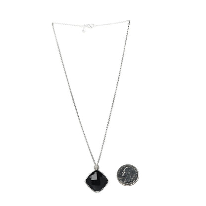 David Yurman Sterling Silver Diamond Black Onyx 20mm Cushion On Point Pendant Necklace 3 of 5