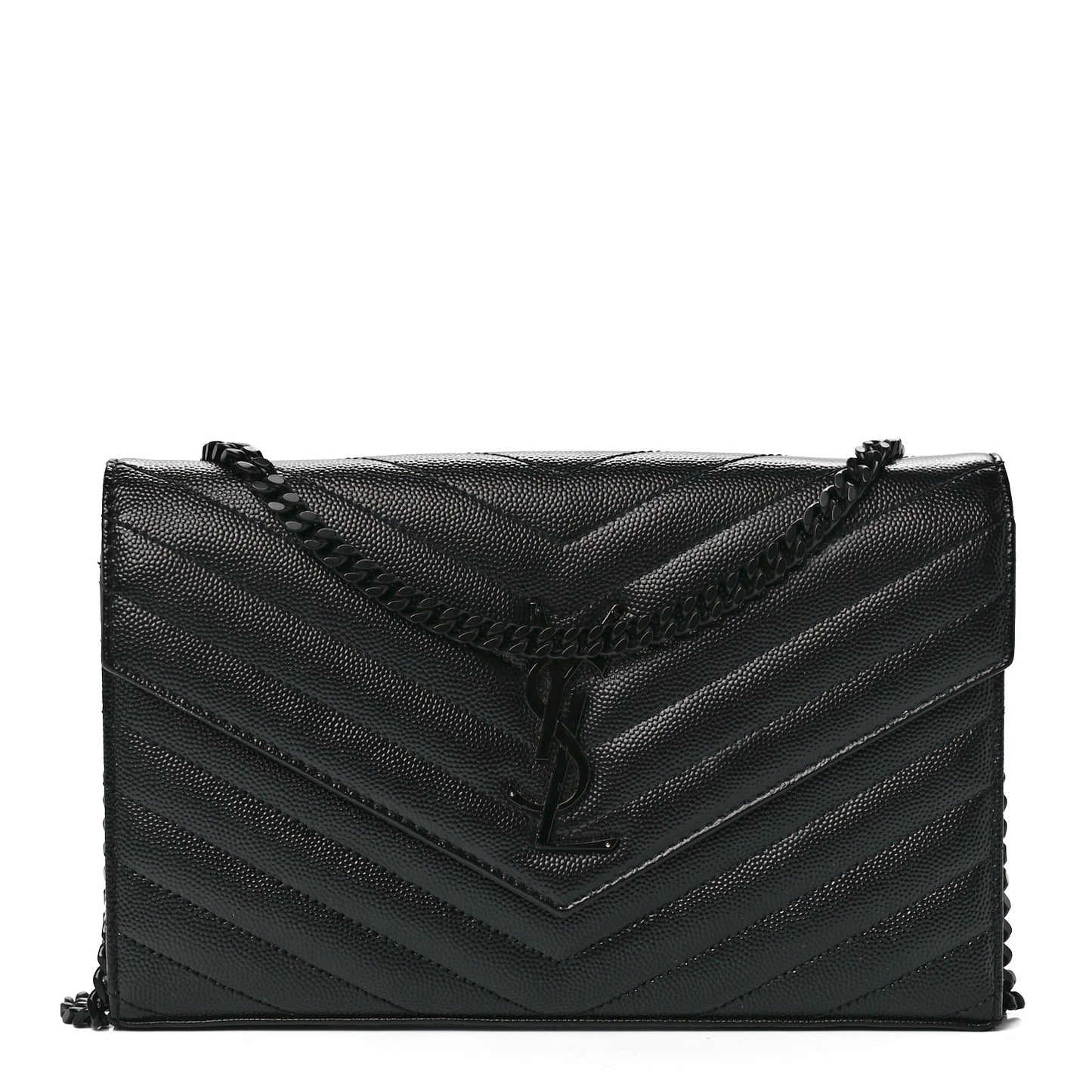 Grain De Poudre Matelasse Chevron Monogram Monochrome Chain Wallet Black