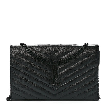 Saint Laurent Grain De Poudre Matelasse Chevron Monogram Monochrome Chain Wallet Black 1 of 10