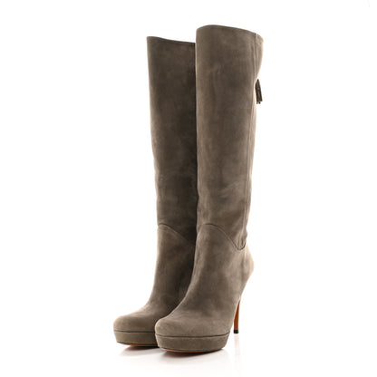 Gucci Suede Charlotte Tall Boots 38.5 Grey 3 of 10
