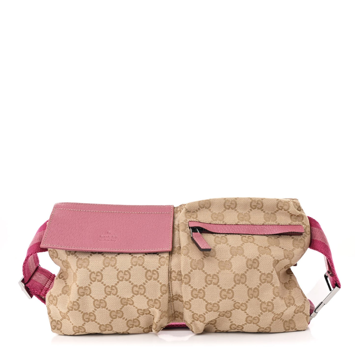 GG Monogram Web Double Pocket Belt Bag Pink