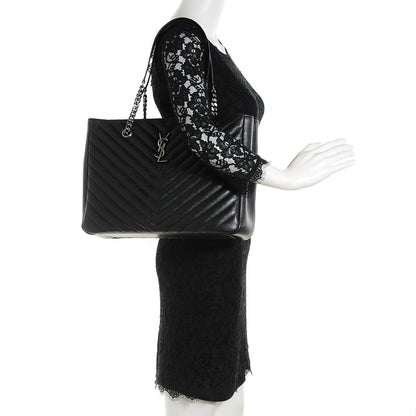 Saint Laurent Sheepskin Matelasse Chevron Large Classic Monogram Shopper Black 2 of 8