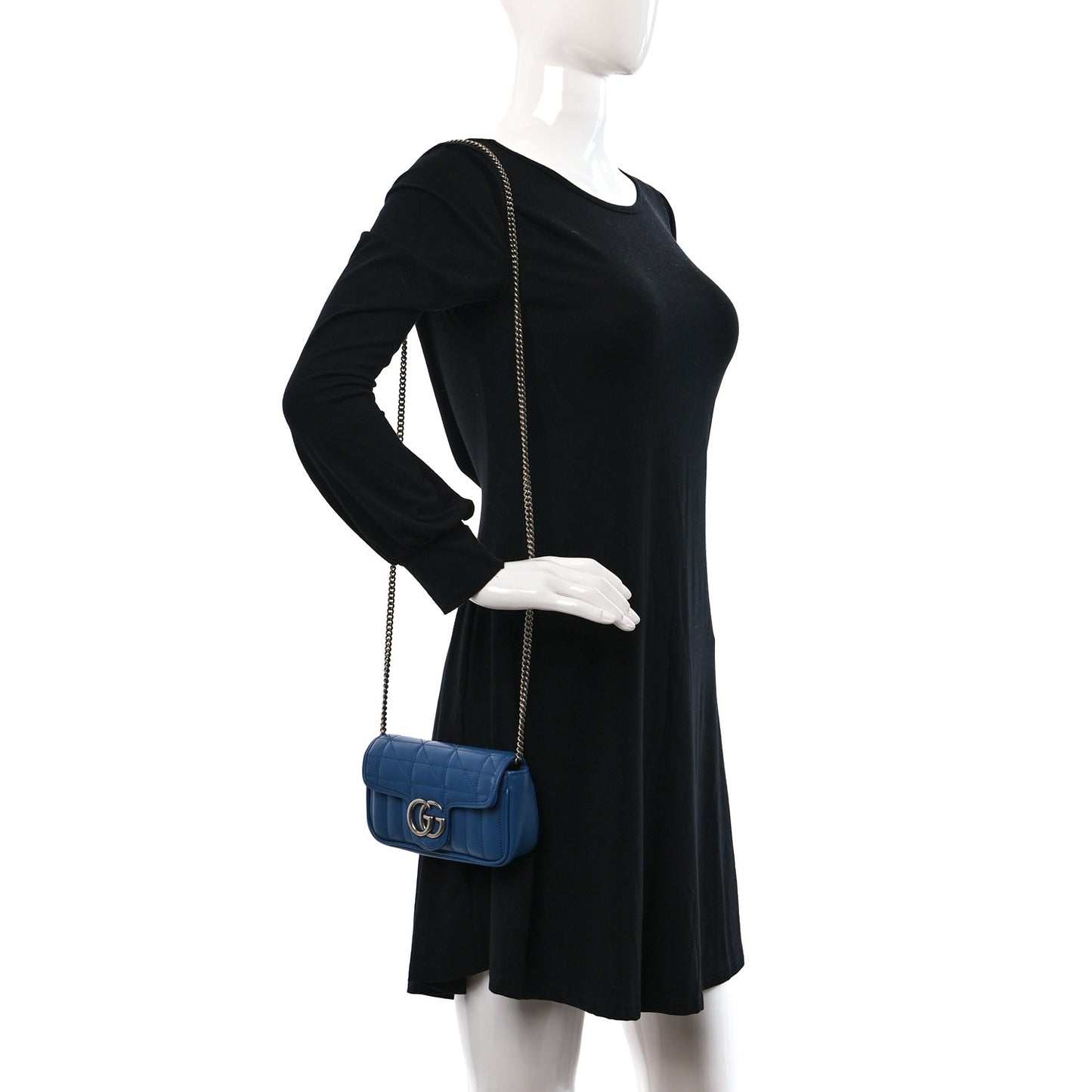 Calfskin Matelasse Aria Super Mini GG Marmont Shoulder Bag Clear Blue