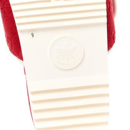 Gucci X ADIDAS Terry Cloth Trefoil GG Monogram Mens Platform Sandals 9 Maple Red Off White 5 of 9
