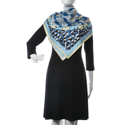 Hermes Silk Ex-Libris En Cravates 90 Scarf Ivory Ciel Blue Jean 2 of 5
