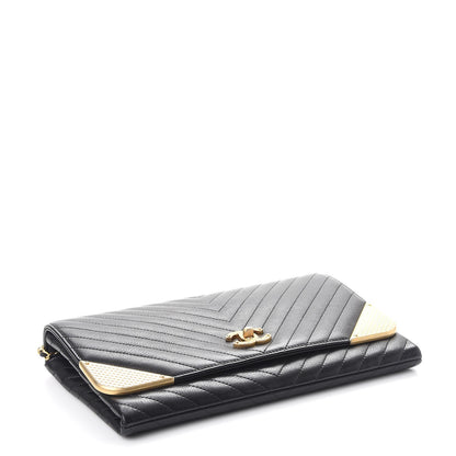 Chanel Calfskin Chevron Quilted Rock The Corner Clutch With Chain Black 4 of 7