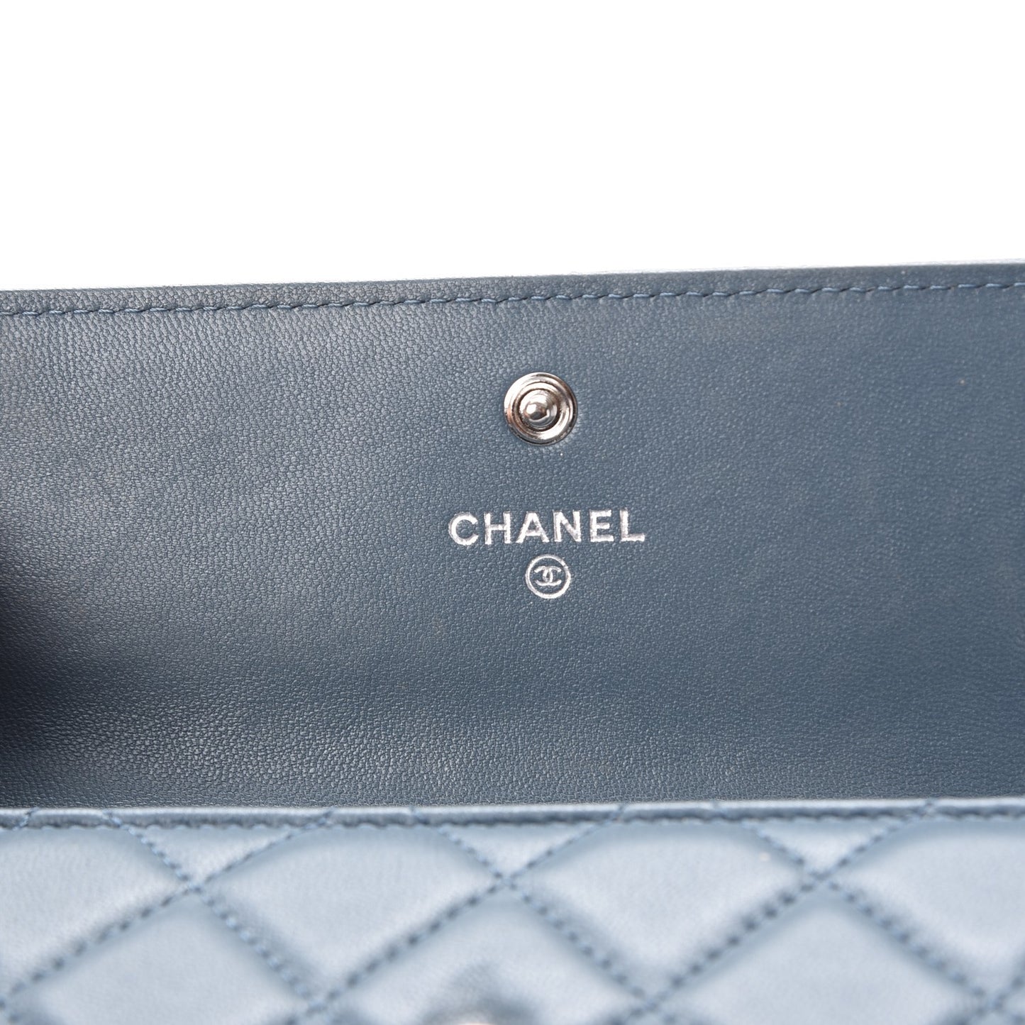 Lambskin Quilted Large Gusset Flap Wallet Blue