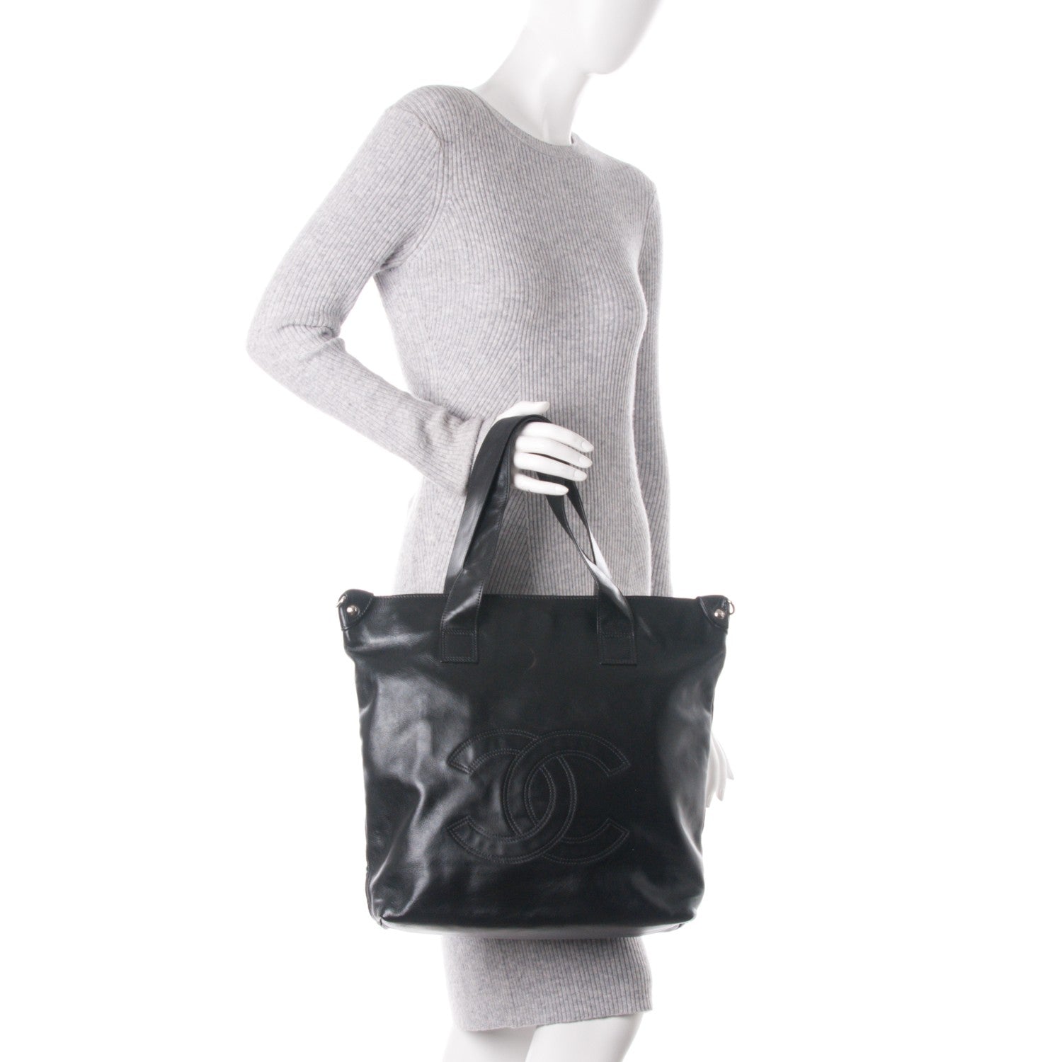 Chanel Lambskin North South Edgy Tote Black 2 of 7