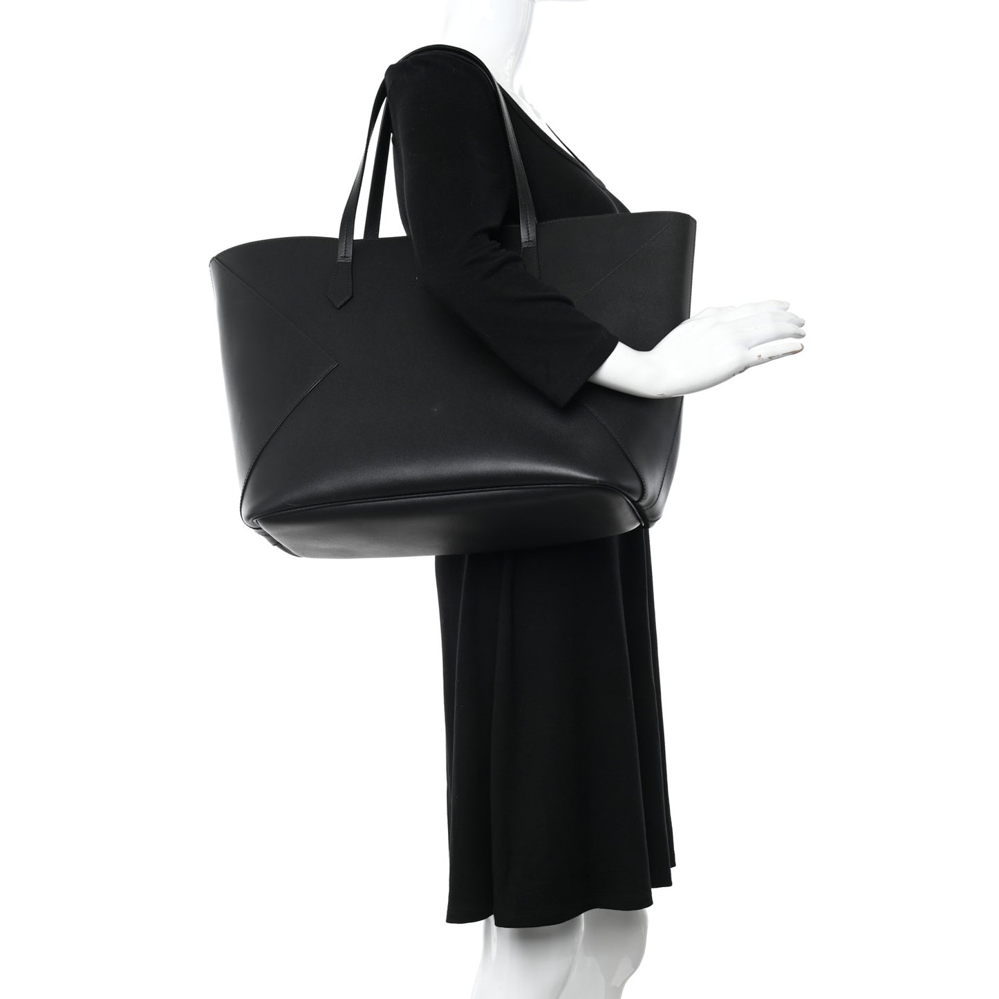 Smooth Calfskin Wing Shopper Tote Black White