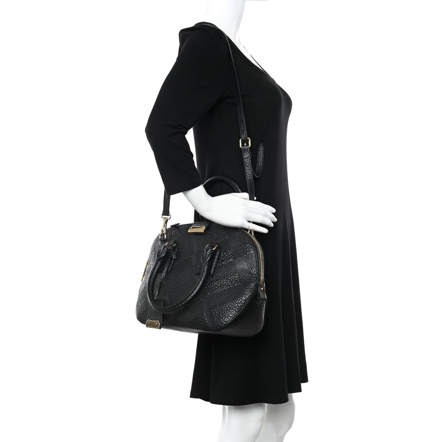 Heritage Grain Check Embossed Small Orchard Bowling Bag Black