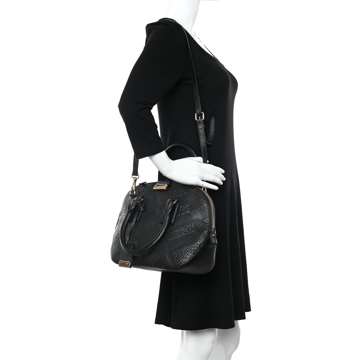 Burberry Heritage Grain Check Embossed Small Orchard Bowling Bag Black 2 of 9