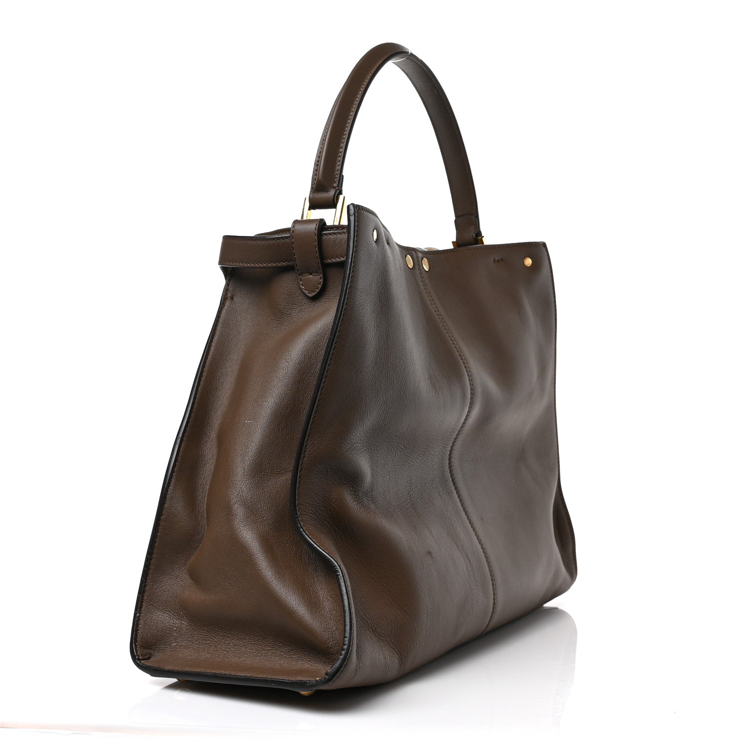 Fendi Vitello Seta Glazed Fabric FF 1974 Large Peekaboo X-Lite Maya Mogano Panna 3 of 9