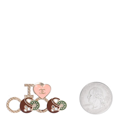 Chanel Metal Resin Pearl I Love Coco Brooch Gold Brown Pink 2 of 5