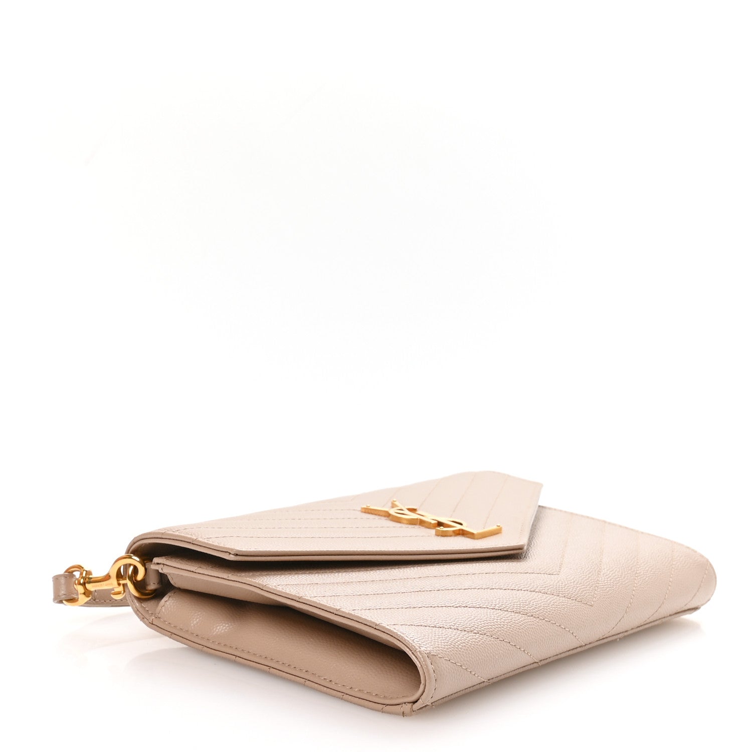 Saint Laurent Grain De Poudre Matelasse Chevron Monogram Envelope Clutch Dark Beige 4 of 8