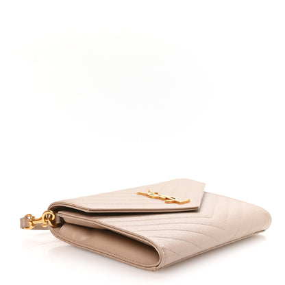 Saint Laurent Grain De Poudre Matelasse Chevron Monogram Envelope Clutch Dark Beige 4 of 8