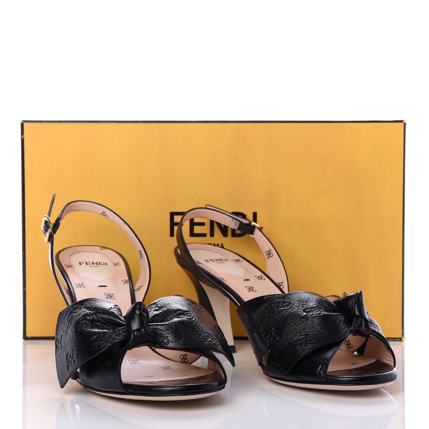 Calfskin Karligraphy Embossed Ffreedom Slingback Sandals 39 Black